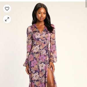 Lulu’s Purple Floral Long Sleeve Wrap Dress